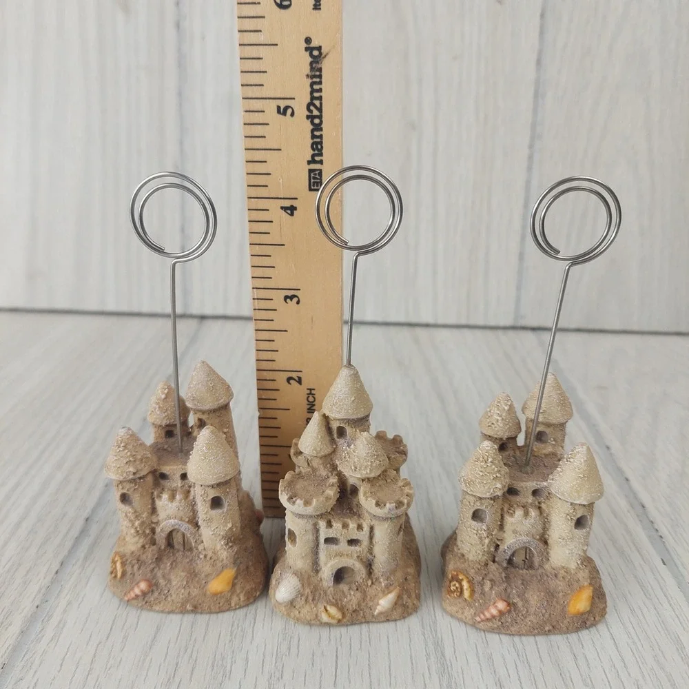 Sandcastle Photo Card Holders Set of 3 Tan Beach Coastal Decor Seashells Home